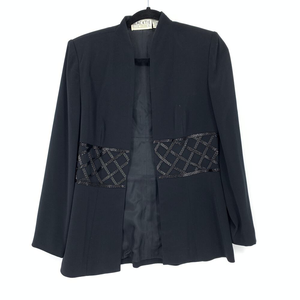 Black Tie Oleg Cassini Beaded Jacket Blazer Womens Size 6 Black Dressy